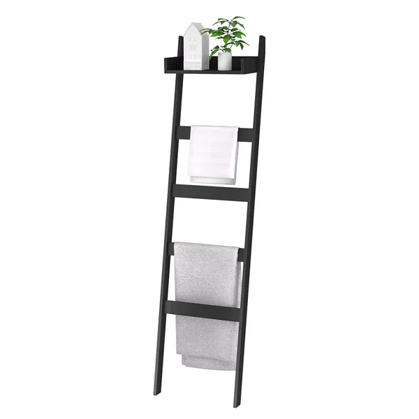Blanket Ladder with Shelf, 5 Tier Towel Racks Bamboo Blanket Holder, Decorative