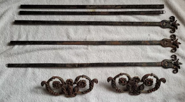 Victorian Polychrome? Metal & Cast Iron Curtain Rods, Toppers & Finials