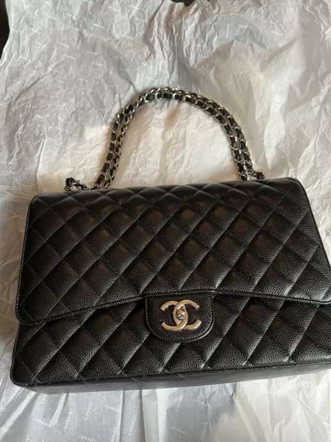 Chanel 2.55 Timeless Jumbo Bag Caviar Leder Schwarz classic Fullset Tasche bag