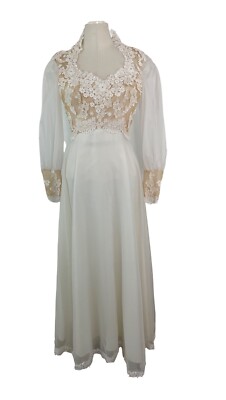 Vintage 1960s House of Bianchi Wedding Dress Long Sleeve Satin Ivory Lace