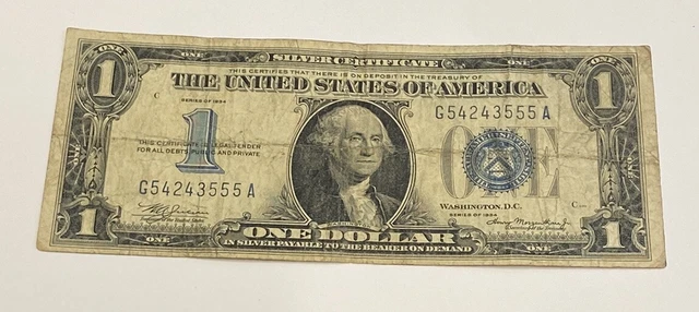 1934 $1 Silver Certificate Funny Back Note,Blue Seal,Circ Fine,Nice!
