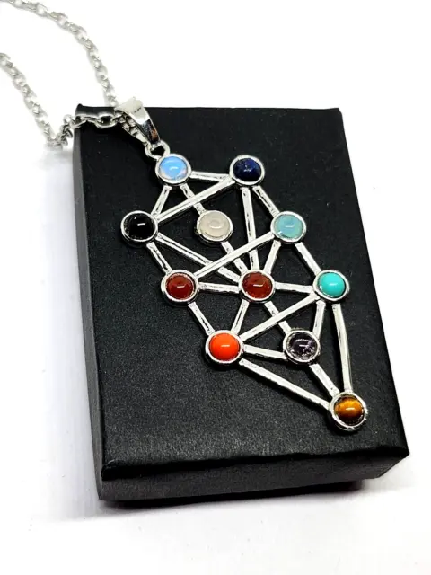 Tree of Life Sefirot Necklace Pendant Gemstone Kabbalah 11 Chakra Gem & Boxed