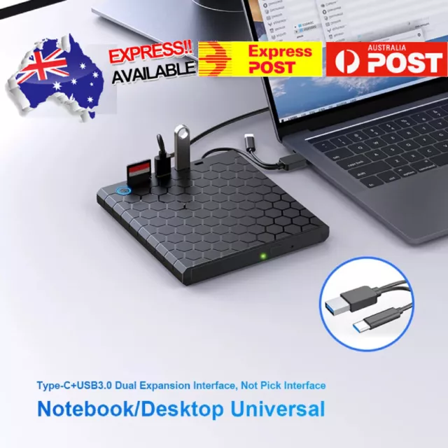 External CD DVD Drive Type C USB 3.0 Disc Player Burner Writer For Laptop PC Mac