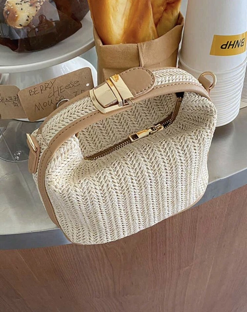 Sac Bandoulière Femme En Paille Tressée Marron – Fourre-tout Zippé, Moyen