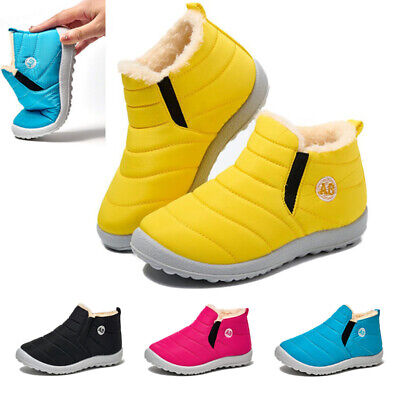 Boys Girls Snow Boots Winter Warm Ankle Shoes Flat Fur Lined Waterproof Shoes UK