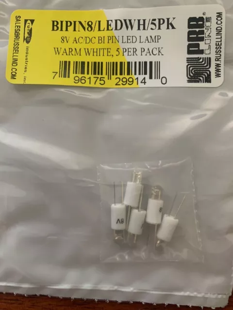 8V Warm White  Bi-Pin LED Lamp - 5 pack  for indicators in Marantz etc.