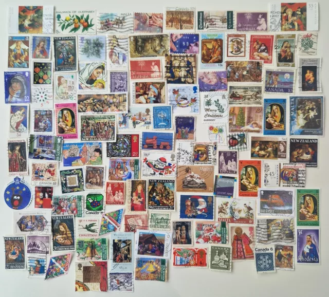 Christmas Stamps Collection from around the World - 50 & 100 Different Stamps