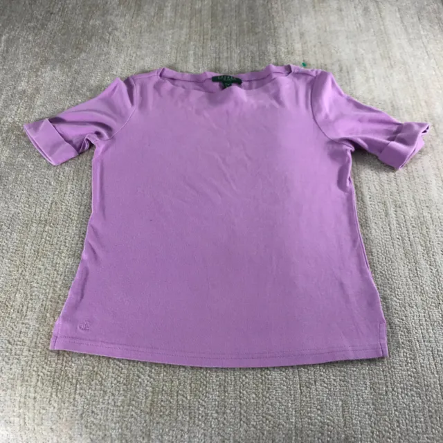 Lauren Ralph Lauren Shirt Womens Medium Petite Purple Short Sleeve Boat Neck
