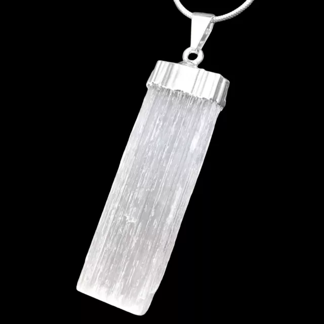 Natural Selenite Crystal Pendant 925 Sterling Silver Necklace Handmad Reiki Heal