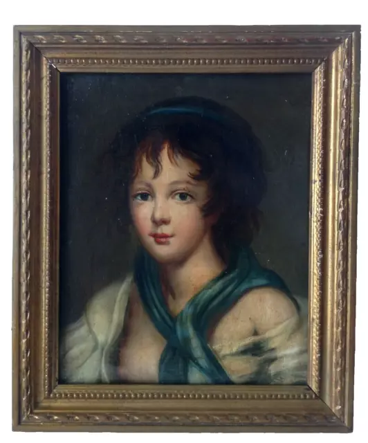 18th Century GREUZE French Portrait of a Young Lady Original Oil Canvas Painting