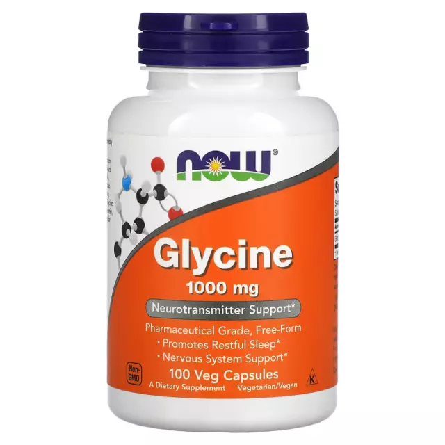 NOW Foods Glycine 1000mg 100 Veg Capsules | Nervous System Support