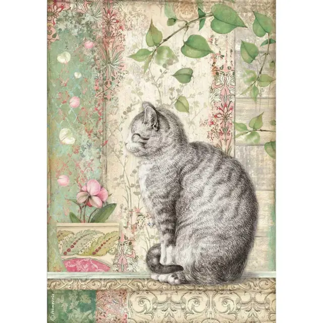 Stamperia Rice Paper ORCHIDS & CATS - CAT A4 Sheet DFSA4511 Mixed Media