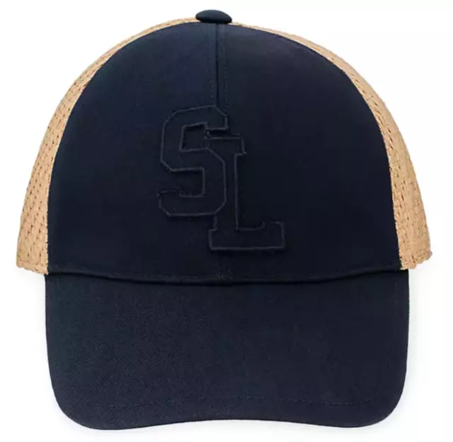 NWT Saint Laurent YSL Casquette Navy Beige Raffia SL Logo Baseball Cap Hat Sz 57