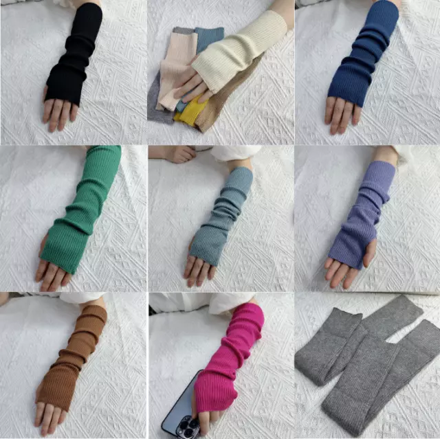 Women Wrist Arm Hand Warmer Ladies Winter Knitted Long Fingerless Mitten Gloves