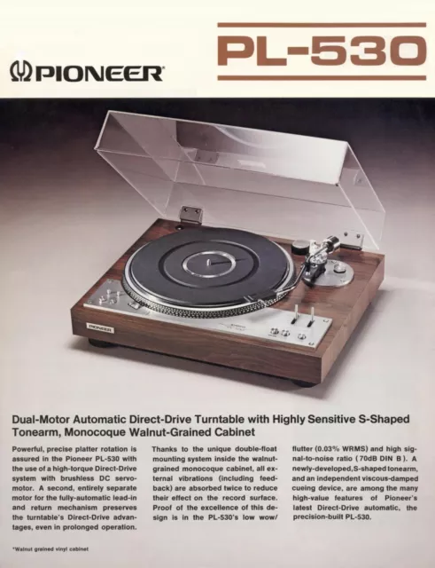 High resolution scans of the so rare brochure for Pioneer SPEC PL-530 turntable