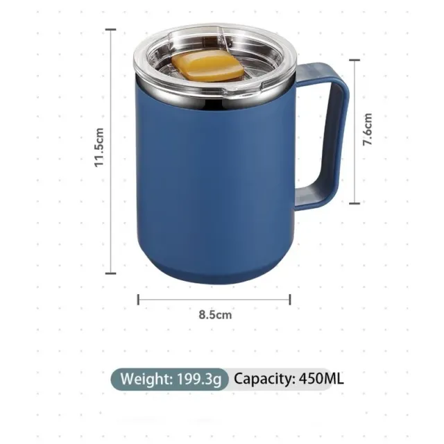 Coffee Mug With Lid and Handle 304 Stainless Steel Double Wall Insulated