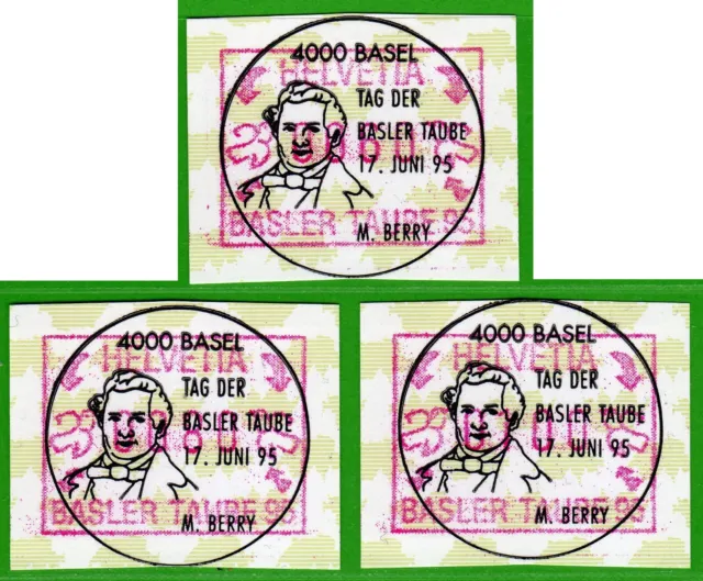 1995 Schweiz Suisse ATM 6 Basler Taube / Satz 60/80/100 Ersttag Sonder-O Frama