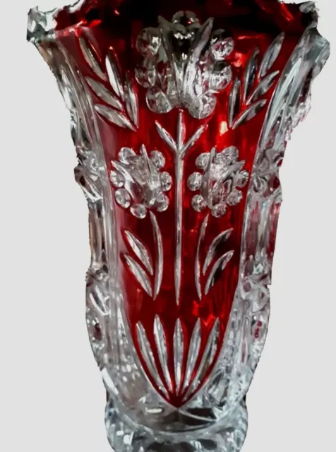 Bleikristall Vase kristall/rot ANNA-HÜTTE schwer 16 cm hoch