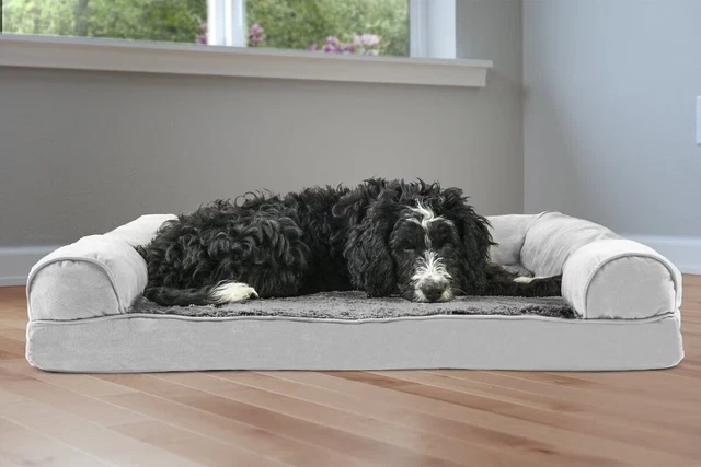 LYY Plush & Suede Memory Top Bolster Dog Bed w/Removable Cover (Large) 2