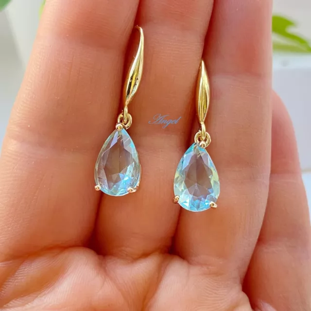 Aquamarine Delicate Light Blue Teardrop Earring 14k Gold Filled Mother Day Gift