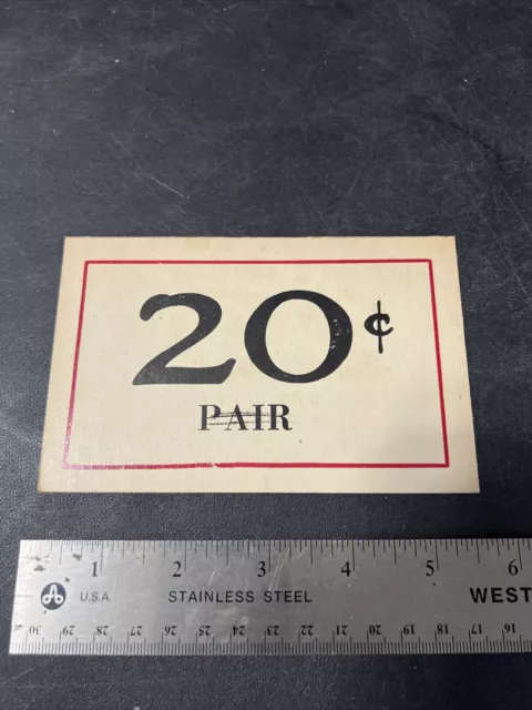 Vtg 2x Sided Used 1930s Country Store Counter / Shelf Price Sign 20c Pair