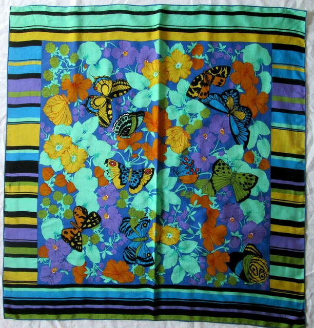 Foulard En Soie Vintage 90x90 Cm - Motif Montgolfières - Couleur Orange - Occasion