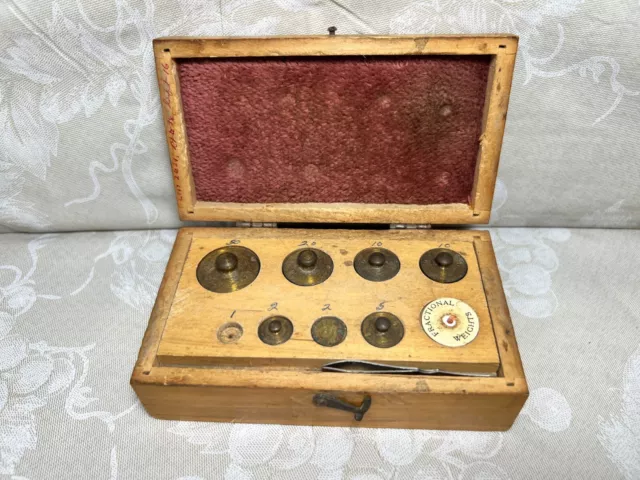 Vintage Set of Central Scientific Scale 6 Brass Weights and Sheets in Wood Case