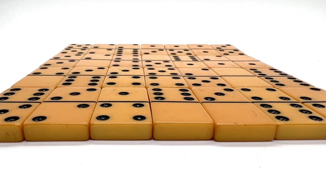 Butterscotch Bakelite Dominoes Set 28 Pieces Complete Vintage With Box Butterscotch Bakelite Dominoes Set 28 Pieces Complete Vintage With Box