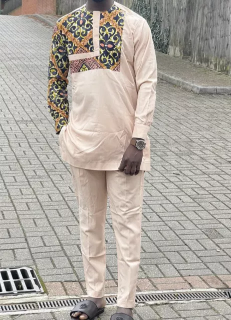 Abbigliamento uomo africano 2 pz abito tradizionale manica lunga vita media 34