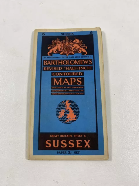 Bartholomews Revised Half-inch Contoured Maps : Sussex Great Britain #6, 1955