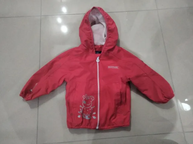 Girl's Regatta Baby Peppa Pig Reflective Waterproof Hooded Jacket in Pink 12-18M