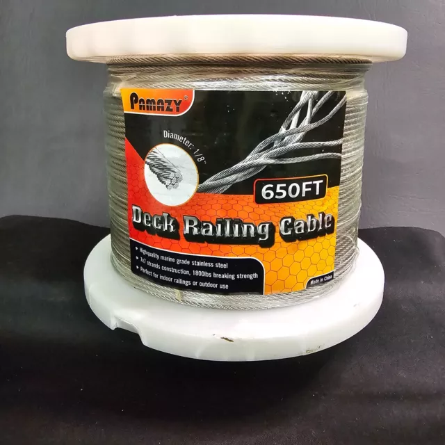 Pamazy 650FT 1/8” T316 Premium Stainless Steel Deck Stair Railing Cable NEW