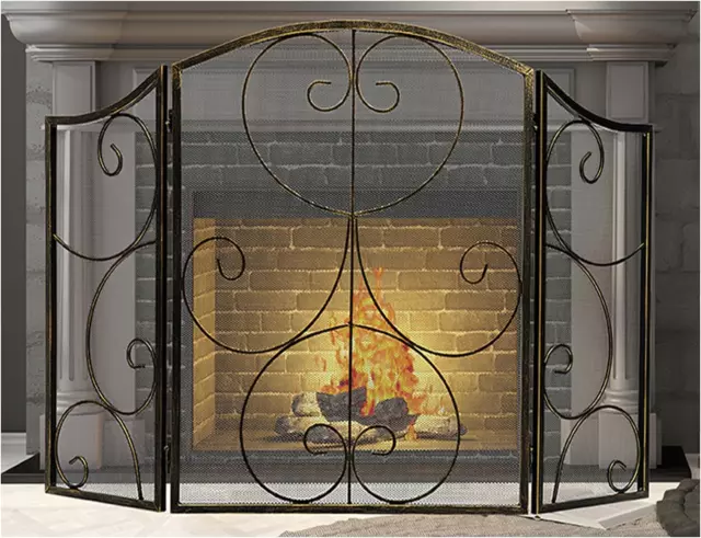 3 Panel Heavy Duty Fireplace Screen Safety Fire Place Fence Spark Guard Cover Br