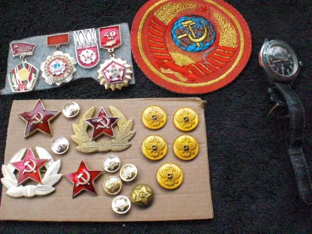 Small Job Lot Of Russian Insignia And 1 Watch. Please See The Description.