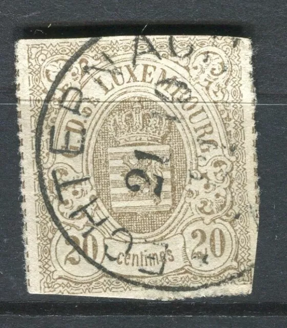 LUXEMBOURG; 1865 classic rouletted Arms issue used Shade of 20c. value