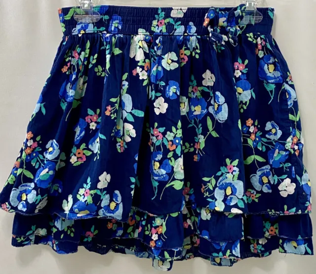 Cherokee Layered Ruffled Skirt XL 14/16 Navy Blue Pink Floral Print