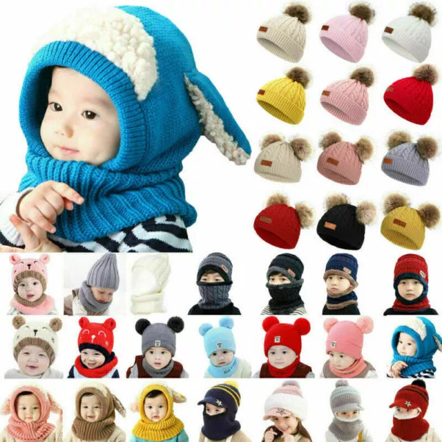 Kids Baby Winter Warm Toddler Boys Girls Knitted Beanie Cap Fur Pom Bobble Hat