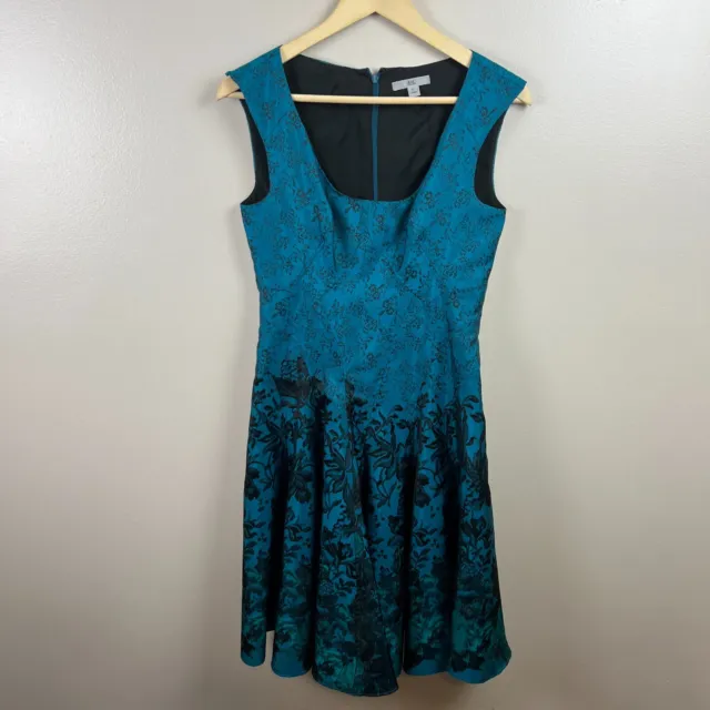 Zac by Zac Posen Fit and Flare Dress Size 6 Jacquard Floral Party Cocktail Blue