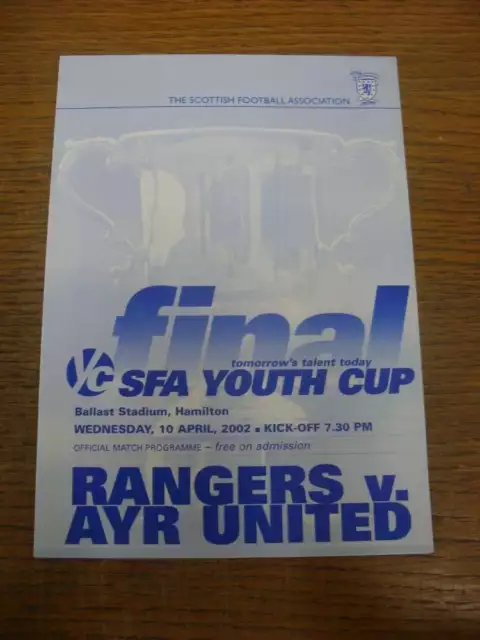 10/04/2002 Scottish Youth Cup Final: Rangers U18 v Ayr United U18 [At Hamilton A