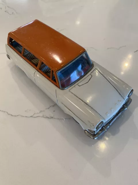 Rare Vintage Tin Toy, White Station Wagon, Made in Japan - Quality - Orange Top