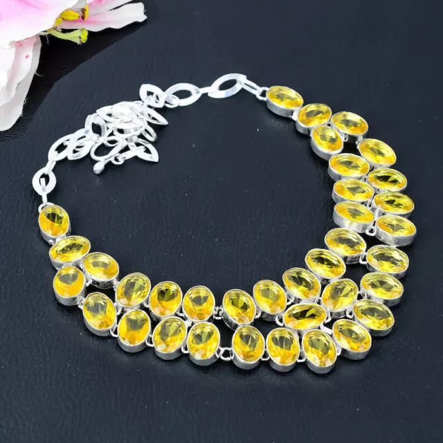 Citrine Gemme Topaze 925 Argent Sterling Bijoux Collier 18 " d429