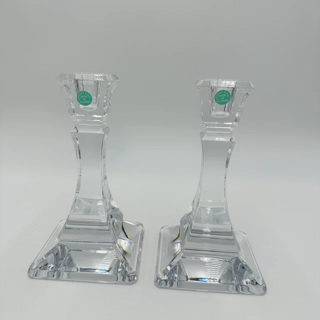 TIFFANY & CO Candlesticks Crystal Square Pillar Pair Vintage Slovenia