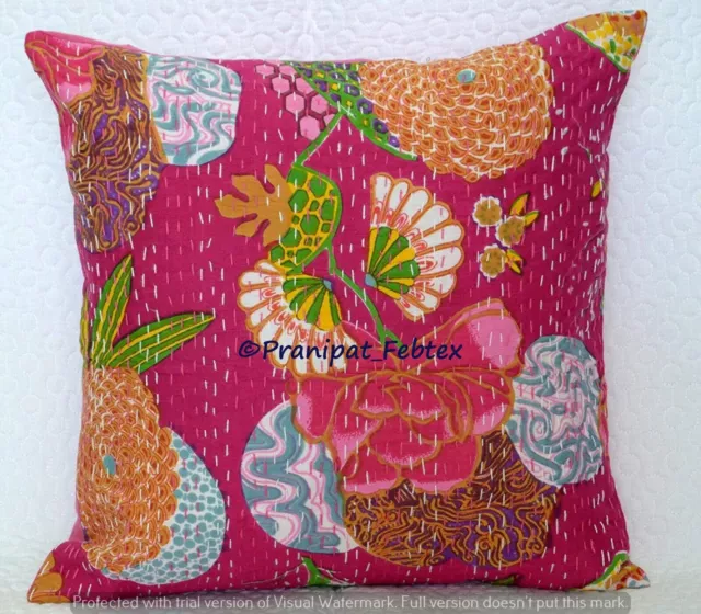 Conjunto De 5 Rosa Fruta Algodón Estampado Kantha Cojín Funda Cuadrado Sofá