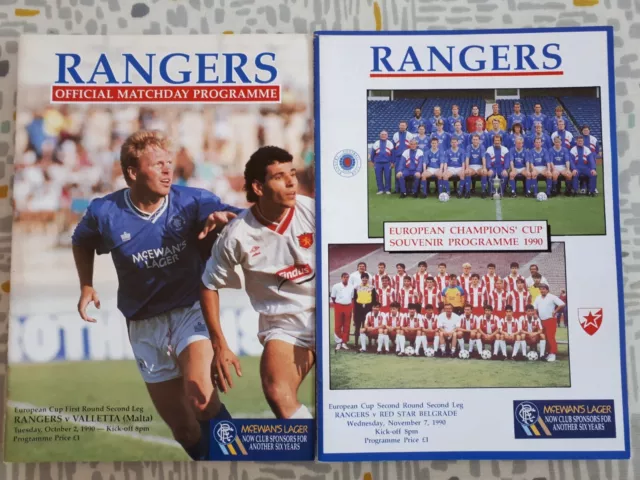 Rangers Home Programmes European Cup Season 1990/91 (Bulk/Collection x2) - VGC