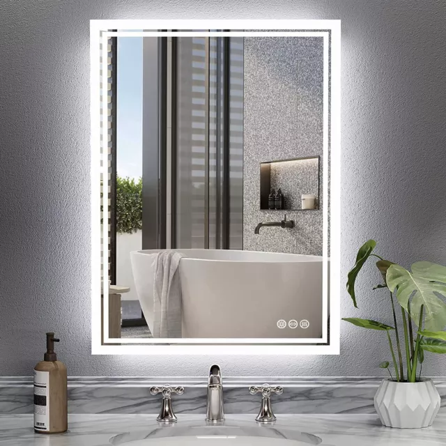 Backlit LED Bathroom Mirror Anti-Fog Lighted Mirror Shatter-Proof Tempered Glass