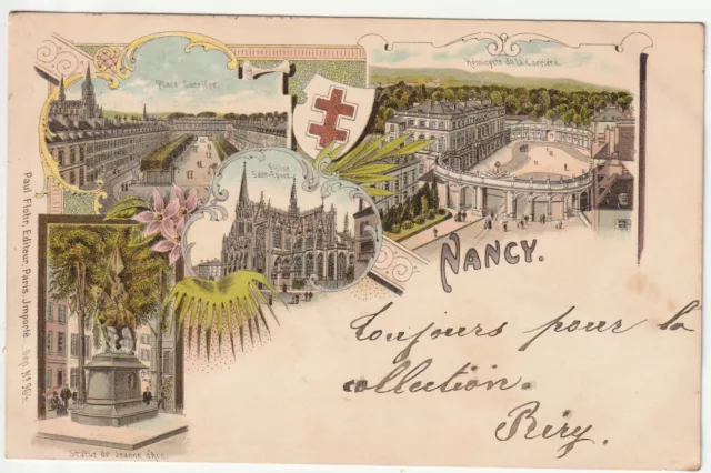NANCY - Meurthe & Moselle - CPA 54 - Gruss 4 vues litho 1899 carte Taxée
