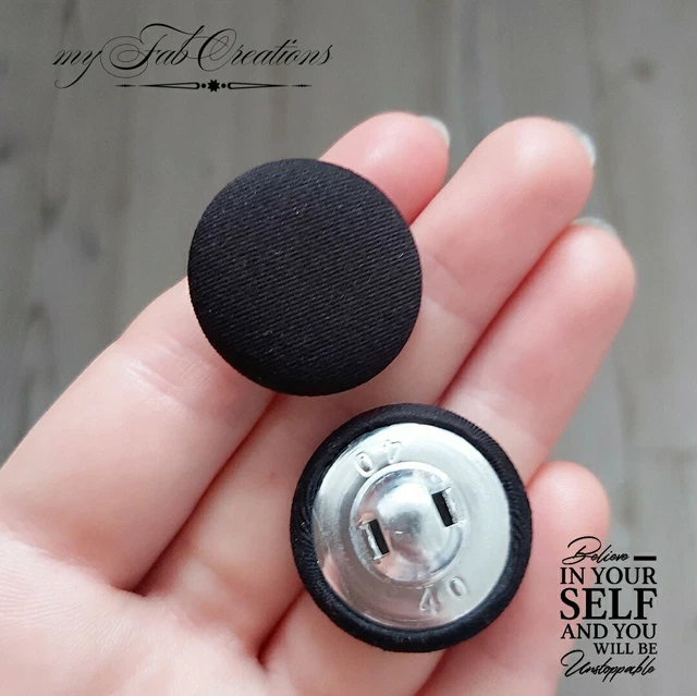 Pair of Round Black Sew on Fabric Textile Shank Buttons Craft Coat Upholstery