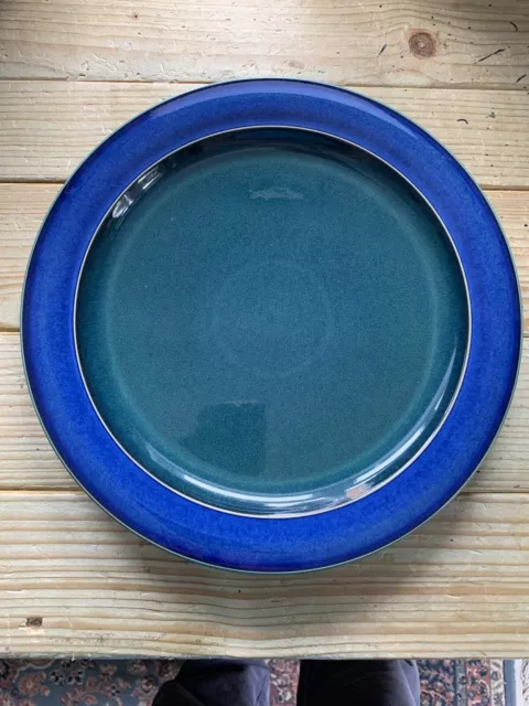 2 Denby Metz Dinner Plates 10.5 Inches Green/Blue Rim Excellent