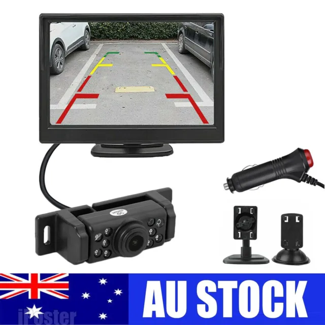 5'' Car Monitor HD Reverse Camera Backup Front Rear View Parking Kit Waterproof