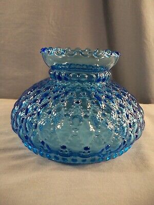 Vintage Blue Glass Aladdin Rayo Diamond Quilt Lamp Shade 6" Wide Fitter
